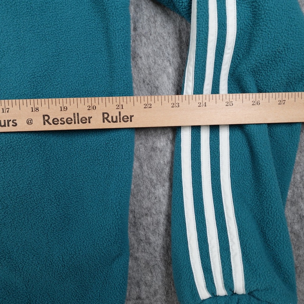 Adidas Hoodie Mens Small Teal 3 Stripes Teddy Fleece Hoodie Full Zip Turquois - Picture 8 of 10